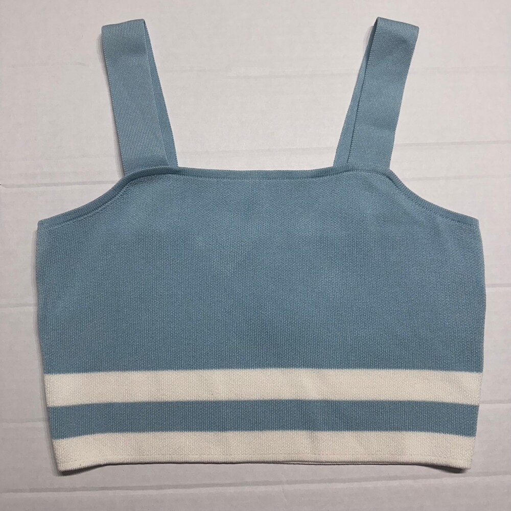 Edited by Remi Bader Women’s L Knit Tank Top Blue Ivory Striped NWT